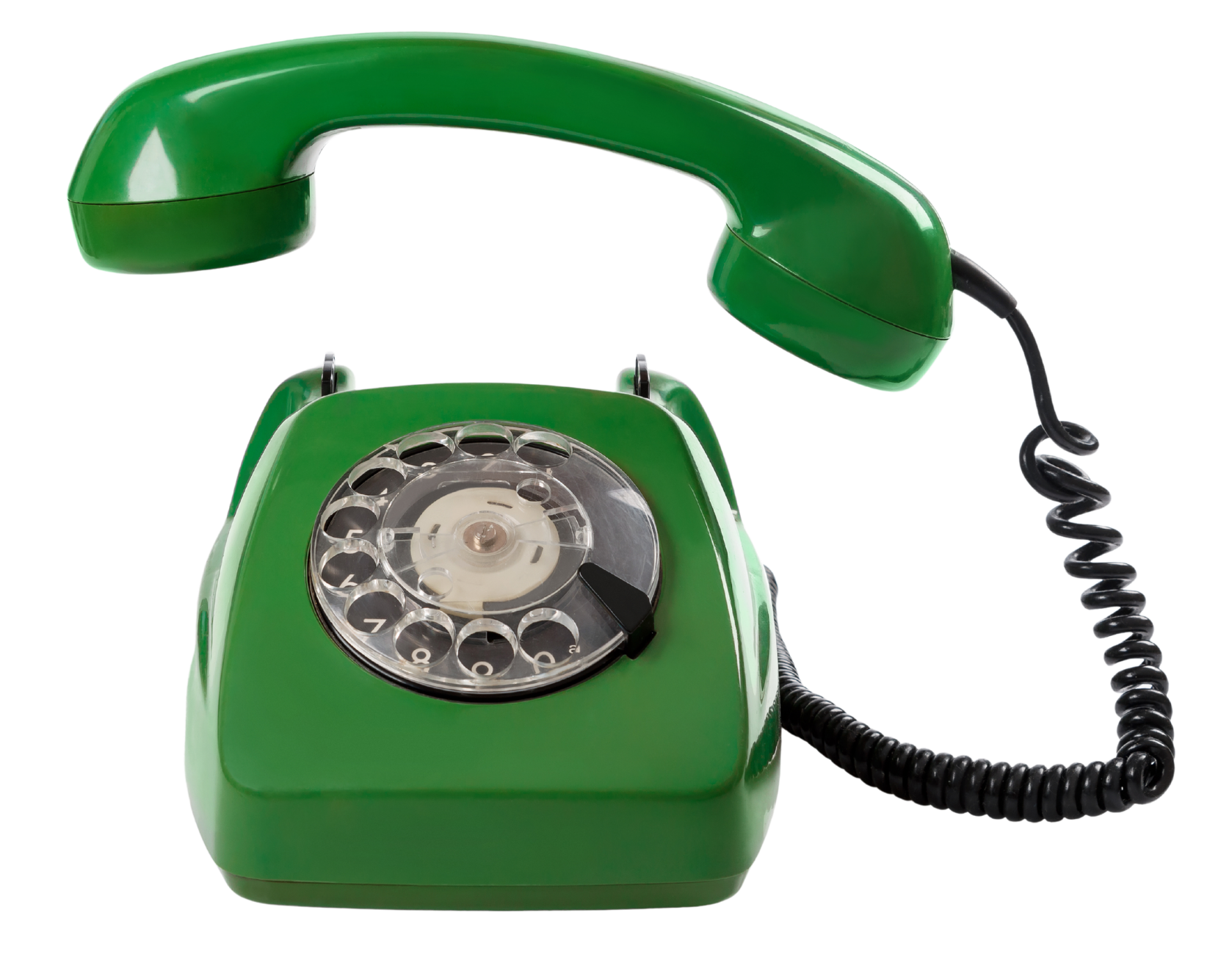 Afbeelding van een groene, ouderwetse telefoon met draaischijf. Bij het bericht dat de Fûgelhelling weer telefonisch benaderbaar is op beide mobiele telefoons